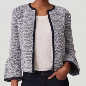 LOFT Bell Sleeve Navy and White Tweed Jacket